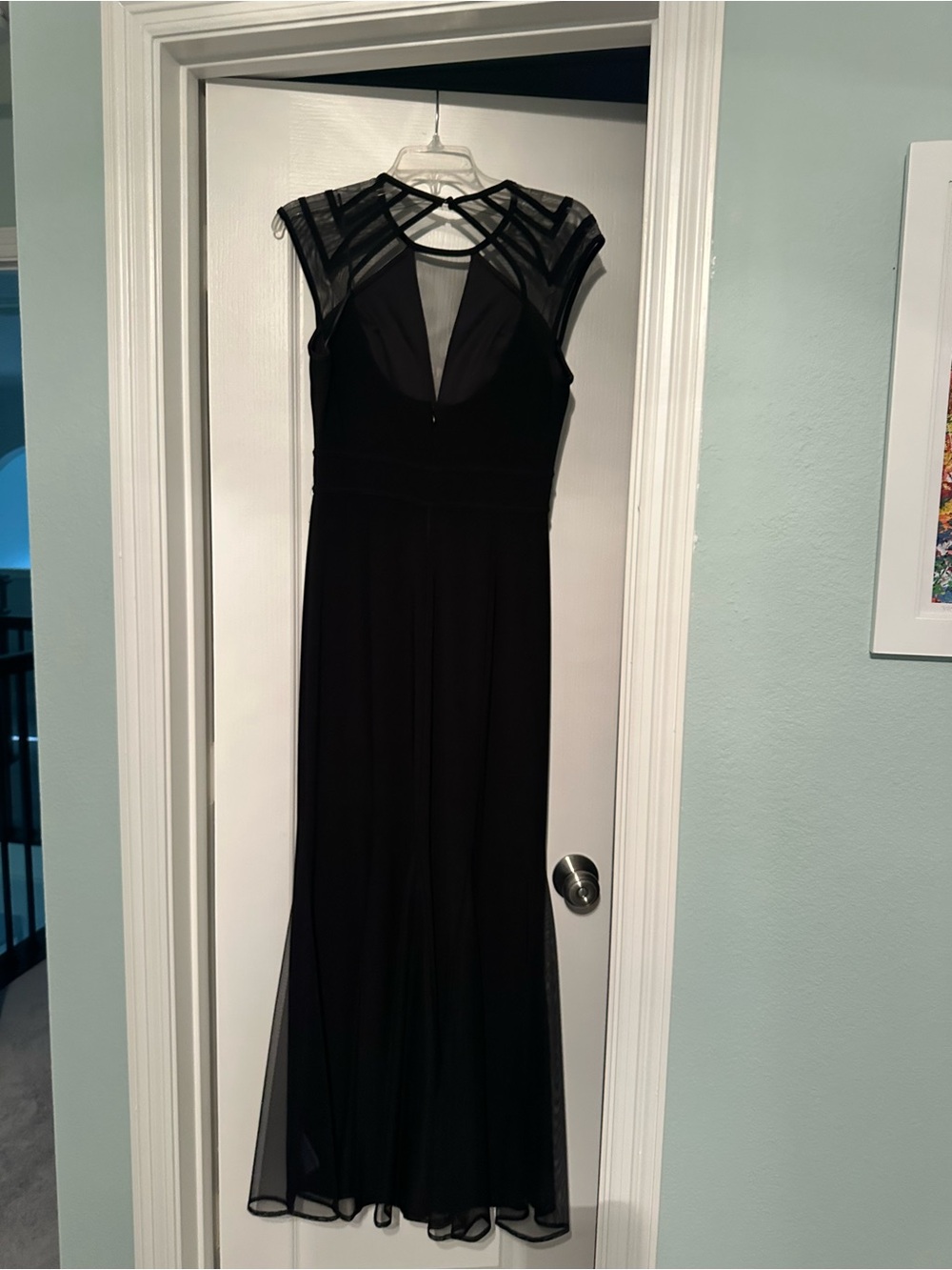 Night Way Collections Black Mesh-Detail Maxi Gown